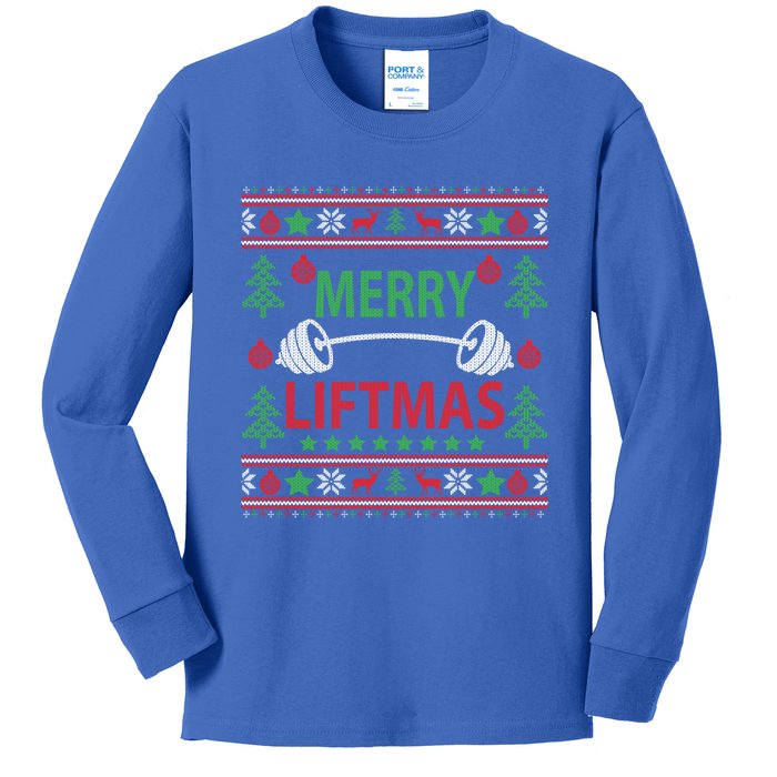 Merry Liftmas Ugly Christmas Sweater Gym Workout Gift Kids Long Sleeve Shirt