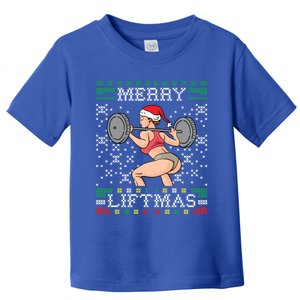 Merry Liftmas Ugly Christmas Sweater Miss Santa Gym Booty Cool Gift Toddler T-Shirt