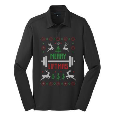 Merry Liftmas Ugly Christmas Silk Touch Performance Long Sleeve Polo