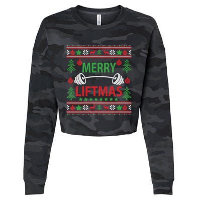 Merry Liftmas Ugly Christmas Sweater Gym Workout Gift Cropped Pullover Crew