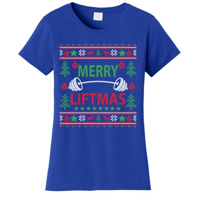 Merry Liftmas Ugly Christmas Sweater Gym Workout Gift Women's T-Shirt