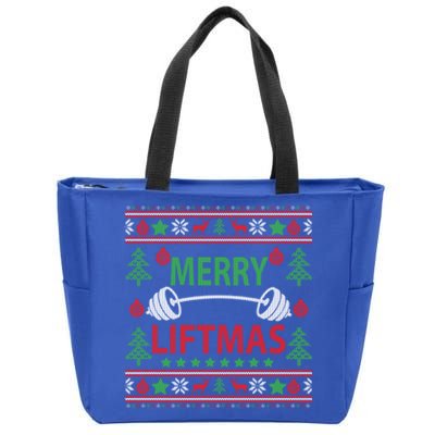 Merry Liftmas Ugly Christmas Sweater Gym Workout Gift Zip Tote Bag