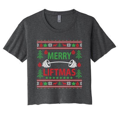 Merry Liftmas Ugly Christmas Sweater Gym Workout Gift Women's Crop Top Tee