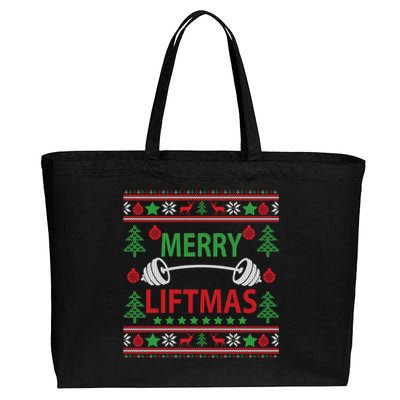 Merry Liftmas Ugly Christmas Sweater Gym Workout Gift Cotton Canvas Jumbo Tote