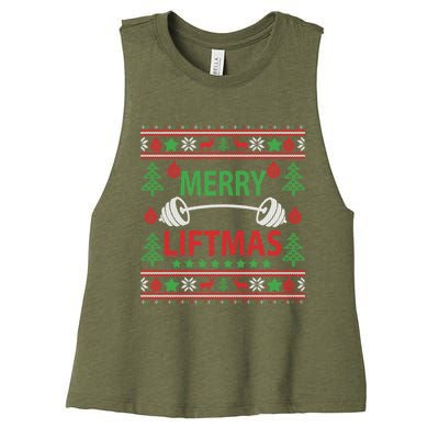 Merry Liftmas Ugly Christmas Sweater Gym Workout Gift Women's Racerback Cropped Tank