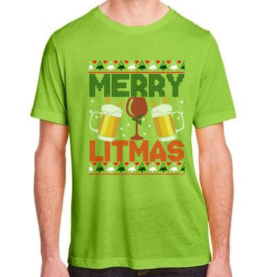 Merry Litmas Ugly Wine Beer Christmas Ugly Xmas Sweater Gift Adult ChromaSoft Performance T-Shirt