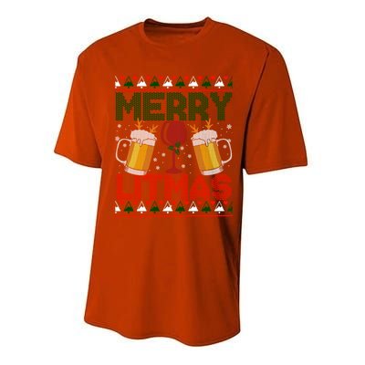 Merry Litmas Ugly Wine Beer Christmas Ugly Xmas Sweater Gift Performance Sprint T-Shirt