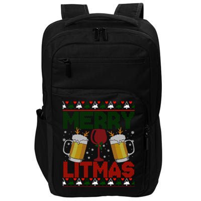 Merry Litmas Ugly Wine Beer Christmas Ugly Xmas Sweater Gift Impact Tech Backpack