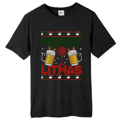 Merry Litmas Ugly Wine Beer Christmas Ugly Xmas Sweater Gift Tall Fusion ChromaSoft Performance T-Shirt