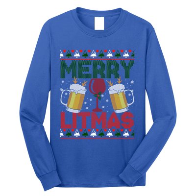 Merry Litmas Ugly Wine Beer Christmas Ugly Xmas Sweater Gift Long Sleeve Shirt