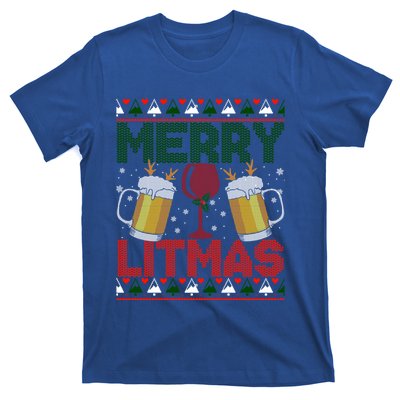 Merry Litmas Ugly Wine Beer Christmas Ugly Xmas Sweater Gift T-Shirt