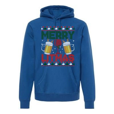 Merry Litmas Ugly Wine Beer Christmas Ugly Xmas Sweater Gift Premium Hoodie