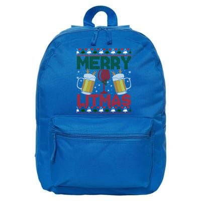 Merry Litmas Ugly Wine Beer Christmas Ugly Xmas Sweater Gift 16 in Basic Backpack