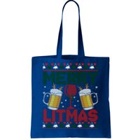 Merry Litmas Ugly Wine Beer Christmas Ugly Xmas Sweater Gift Tote Bag