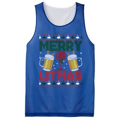 Merry Litmas Ugly Wine Beer Christmas Ugly Xmas Sweater Gift Mesh Reversible Basketball Jersey Tank