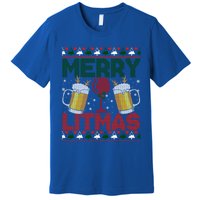 Merry Litmas Ugly Wine Beer Christmas Ugly Xmas Sweater Gift Premium T-Shirt