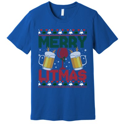 Merry Litmas Ugly Wine Beer Christmas Ugly Xmas Sweater Gift Premium T-Shirt