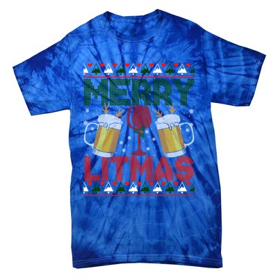 Merry Litmas Ugly Wine Beer Christmas Ugly Xmas Sweater Gift Tie-Dye T-Shirt