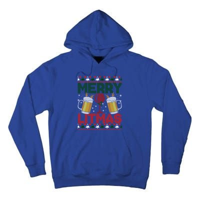 Merry Litmas Ugly Wine Beer Christmas Ugly Xmas Sweater Gift Tall Hoodie