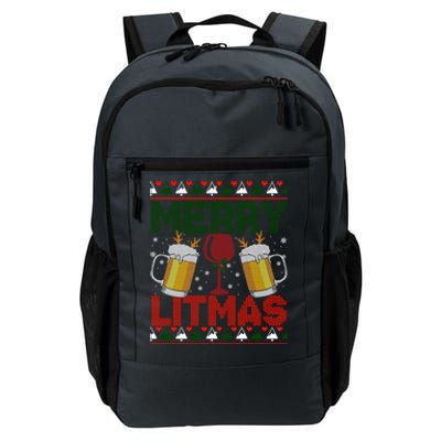 Merry Litmas Ugly Wine Beer Christmas Ugly Xmas Sweater Gift Daily Commute Backpack