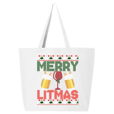 Merry Litmas Ugly Wine Beer Christmas Ugly Xmas Sweater Gift 25L Jumbo Tote