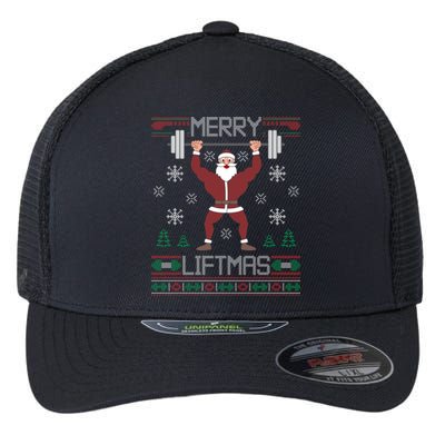 Merry Liftmas Ugly Christmas Sweater Gym Workout Flexfit Unipanel Trucker Cap