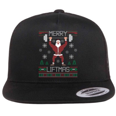 Merry Liftmas Ugly Christmas Sweater Gym Workout Flat Bill Trucker Hat