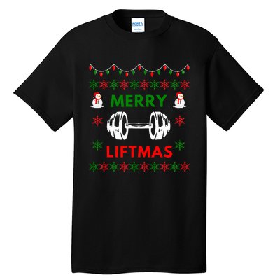 Merry Liftmas Ugly Christmas Sweater Gym Gift Tall T-Shirt