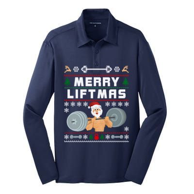 Merry Liftmas Ugly Christmas Silk Touch Performance Long Sleeve Polo