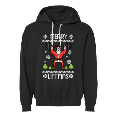 Merry Liftmas Ugly Christmas Xmas Workout Gym Bodybuild Garment-Dyed Fleece Hoodie