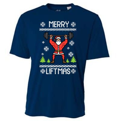 Merry Liftmas Ugly Christmas Xmas Workout Gym Bodybuild Cooling Performance Crew T-Shirt