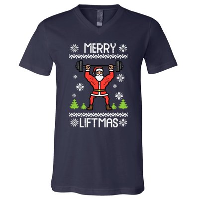 Merry Liftmas Ugly Christmas Xmas Workout Gym Bodybuild V-Neck T-Shirt