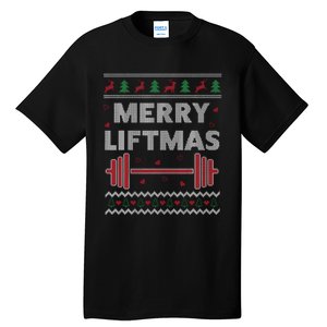 Merry Liftmas Ugly Christmas Gym Workout Funny Fitness Tall T-Shirt