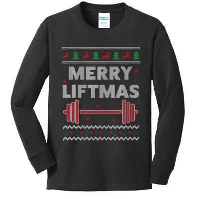 Merry Liftmas Ugly Christmas Gym Workout Funny Fitness Kids Long Sleeve Shirt