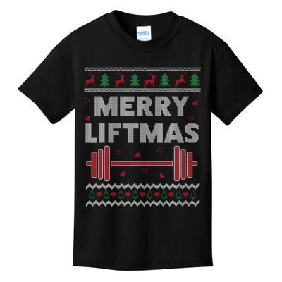 Merry Liftmas Ugly Christmas Gym Workout Funny Fitness Kids T-Shirt