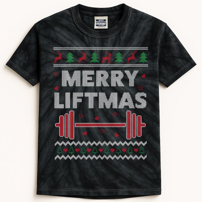 Merry Liftmas Ugly Christmas Gym Workout Funny Fitness Kids Tie-Dye T-Shirt