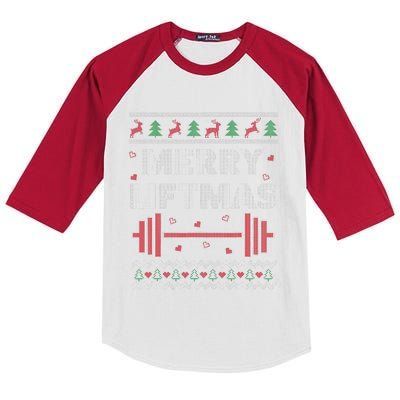 Merry Liftmas Ugly Christmas Gym Workout Funny Fitness Kids Colorblock Raglan Jersey