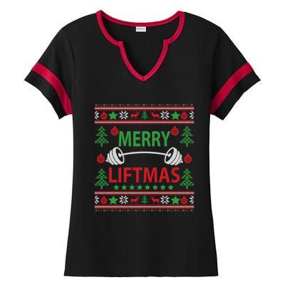 Merry Liftmas Ugly Christmas Sweater Gym Workout Ladies Halftime Notch Neck Tee