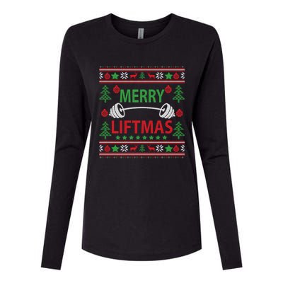 Merry Liftmas Ugly Christmas Sweater Gym Workout Womens Cotton Relaxed Long Sleeve T-Shirt