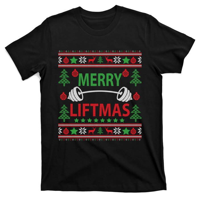 Merry Liftmas Ugly Christmas Sweater Gym Workout T-Shirt