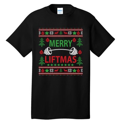 Merry Liftmas Ugly Christmas Sweater Gym Workout Tall T-Shirt