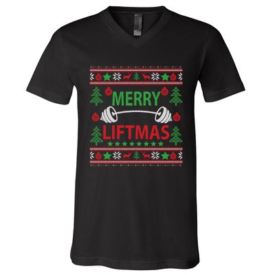 Merry Liftmas Ugly Christmas Sweater Gym Workout V-Neck T-Shirt