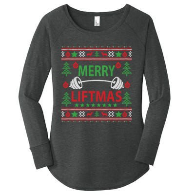 Merry Liftmas Ugly Christmas Sweater Gym Workout Women's Perfect Tri Tunic Long Sleeve Shirt