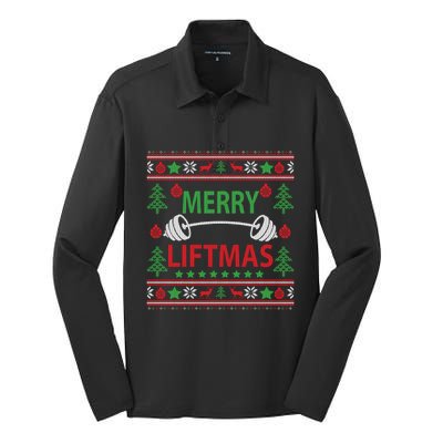 Merry Liftmas Ugly Christmas Sweater Gym Workout Silk Touch Performance Long Sleeve Polo