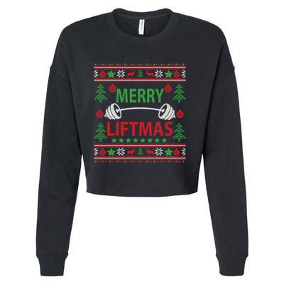 Merry Liftmas Ugly Christmas Sweater Gym Workout Cropped Pullover Crew