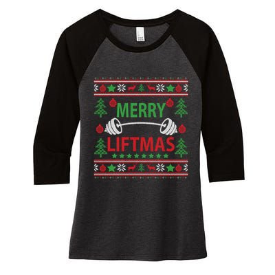 Merry Liftmas Ugly Christmas Sweater Gym Workout Women's Tri-Blend 3/4-Sleeve Raglan Shirt