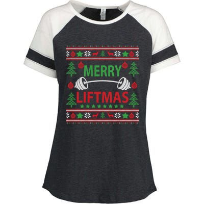 Merry Liftmas Ugly Christmas Sweater Gym Workout Enza Ladies Jersey Colorblock Tee