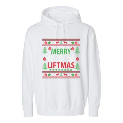 Merry Liftmas Ugly Christmas Sweater Gym Workout Garment-Dyed Fleece Hoodie