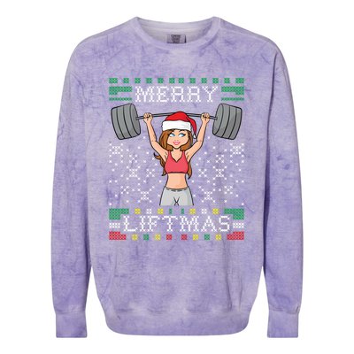 Merry Liftmas Ugly Christmas Sweater Miss Santa Gym Workout Colorblast Crewneck Sweatshirt