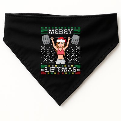 Merry Liftmas Ugly Christmas Sweater Miss Santa Gym Workout USA-Made Doggie Bandana